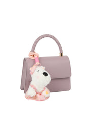 Braided Handle Mini Flap Satchel with Dog Charm