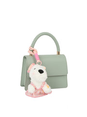 Braided Handle Mini Flap Satchel with Dog Charm