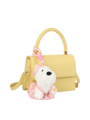 Braided Handle Mini Flap Satchel with Dog Charm
