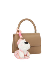 Braided Handle Mini Flap Satchel with Dog Charm