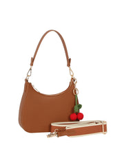 Cherry Charm Pebbled Faux Leather Shoulder Bag with Guitar Strap
