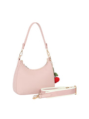 Cherry Charm Pebbled Faux Leather Shoulder Bag with Guitar Strap