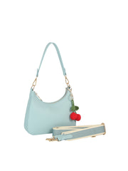Cherry Charm Pebbled Faux Leather Shoulder Bag with Guitar Strap