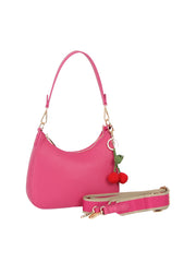Cherry Charm Pebbled Faux Leather Shoulder Bag with Guitar Strap