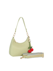 Cherry Charm Pebbled Faux Leather Shoulder Bag with Guitar Strap