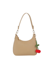 Cherry Charm Pebbled Faux Leather Shoulder Bag with Guitar Strap