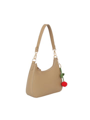 Cherry Charm Pebbled Faux Leather Shoulder Bag with Guitar Strap