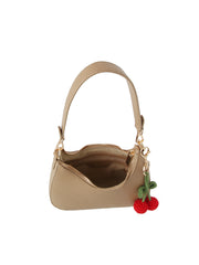 Cherry Charm Pebbled Faux Leather Shoulder Bag with Guitar Strap