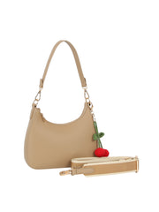 Cherry Charm Pebbled Faux Leather Shoulder Bag with Guitar Strap