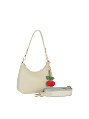Cherry Charm Pebbled Faux Leather Shoulder Bag with Guitar Strap