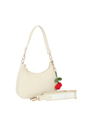Cherry Charm Pebbled Faux Leather Shoulder Bag with Guitar Strap