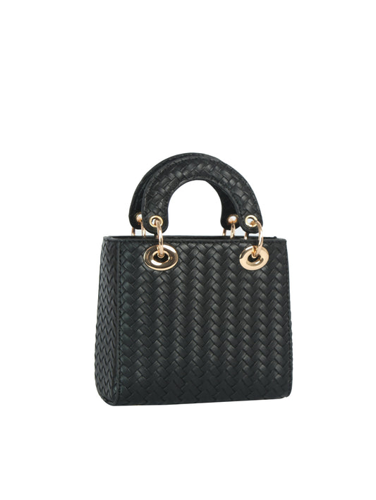 Woven Faux Leather Mini Top Handle Bag