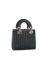 Woven Faux Leather Mini Top Handle Bag