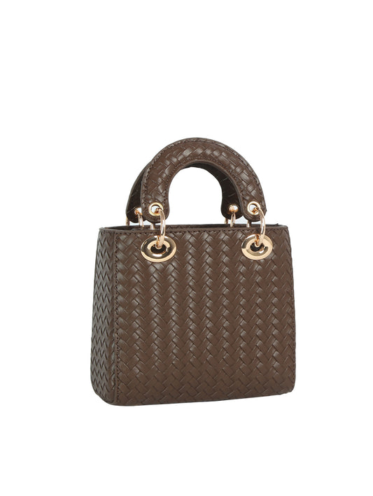 Woven Faux Leather Mini Top Handle Bag
