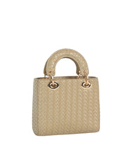 Woven Faux Leather Mini Top Handle Bag