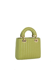 Woven Faux Leather Mini Top Handle Bag