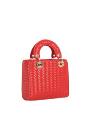 Woven Faux Leather Mini Top Handle Bag