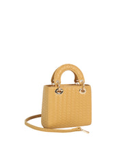 Woven Faux Leather Mini Top Handle Bag