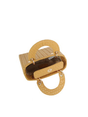 Woven Faux Leather Mini Top Handle Bag
