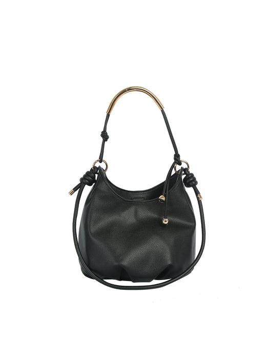 Minimalist Pebbled Hobo Shoulder Bag with Metal Handle