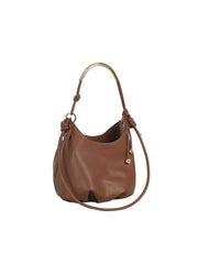Minimalist Pebbled Hobo Shoulder Bag with Metal Handle