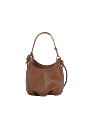 Minimalist Pebbled Hobo Shoulder Bag with Metal Handle