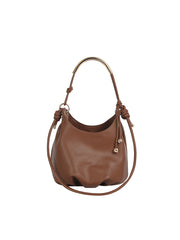Minimalist Pebbled Hobo Shoulder Bag with Metal Handle