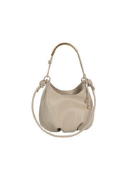 Minimalist Pebbled Hobo Shoulder Bag with Metal Handle