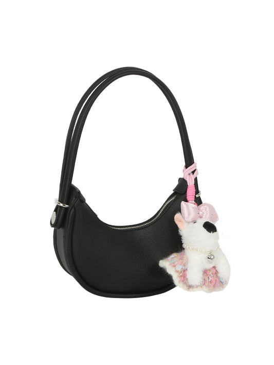 Mini Curved Hobo Shoulder Bag with Dog Charm