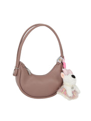 Mini Curved Hobo Shoulder Bag with Dog Charm
