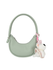 Mini Curved Hobo Shoulder Bag with Dog Charm
