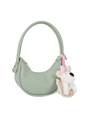 Mini Curved Hobo Shoulder Bag with Dog Charm