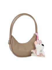 Mini Curved Hobo Shoulder Bag with Dog Charm