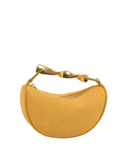 Sculpted Metal Handle Suede Half-Moon Shoulder Bag