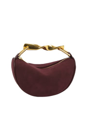 Sculpted Metal Handle Suede Half-Moon Shoulder Bag