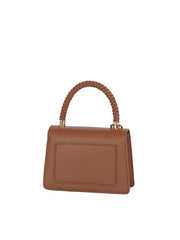 Braided Handle Faux Leather Top Handle Satchel Crossbody Bag with Orange Charm
