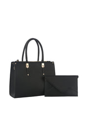 2 in 1 leather stachel bag with matching envelop clutch