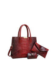 Croc Embossed 3-Piece Structured Satchel Handbag Set