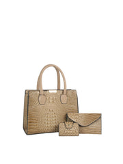 Croc Embossed 3-Piece Structured Satchel Handbag Set