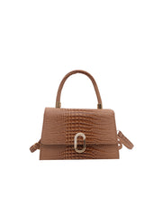 Elegant Croc Embossed Top Handle Satchel