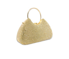 Gold Rhinestone Ring Handle Clutch