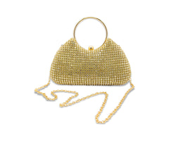 Gold Rhinestone Ring Handle Clutch