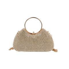 Gold Rhinestone Ring Handle Clutch