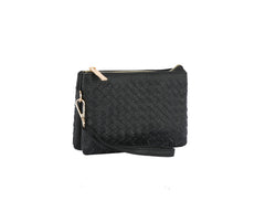 Woven tripe comparament convertible clutch crossbody wristlet