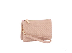 Woven tripe comparament convertible clutch crossbody wristlet