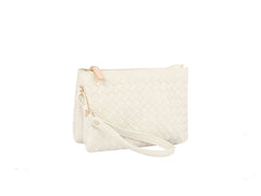 Woven tripe comparament convertible clutch crossbody wristlet