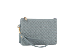 Woven tripe comparament convertible clutch crossbody wristlet