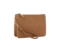 Woven tripe comparament convertible clutch crossbody wristlet