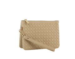 Woven tripe comparament convertible clutch crossbody wristlet