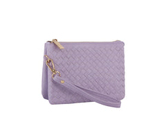 Woven tripe comparament convertible clutch crossbody wristlet